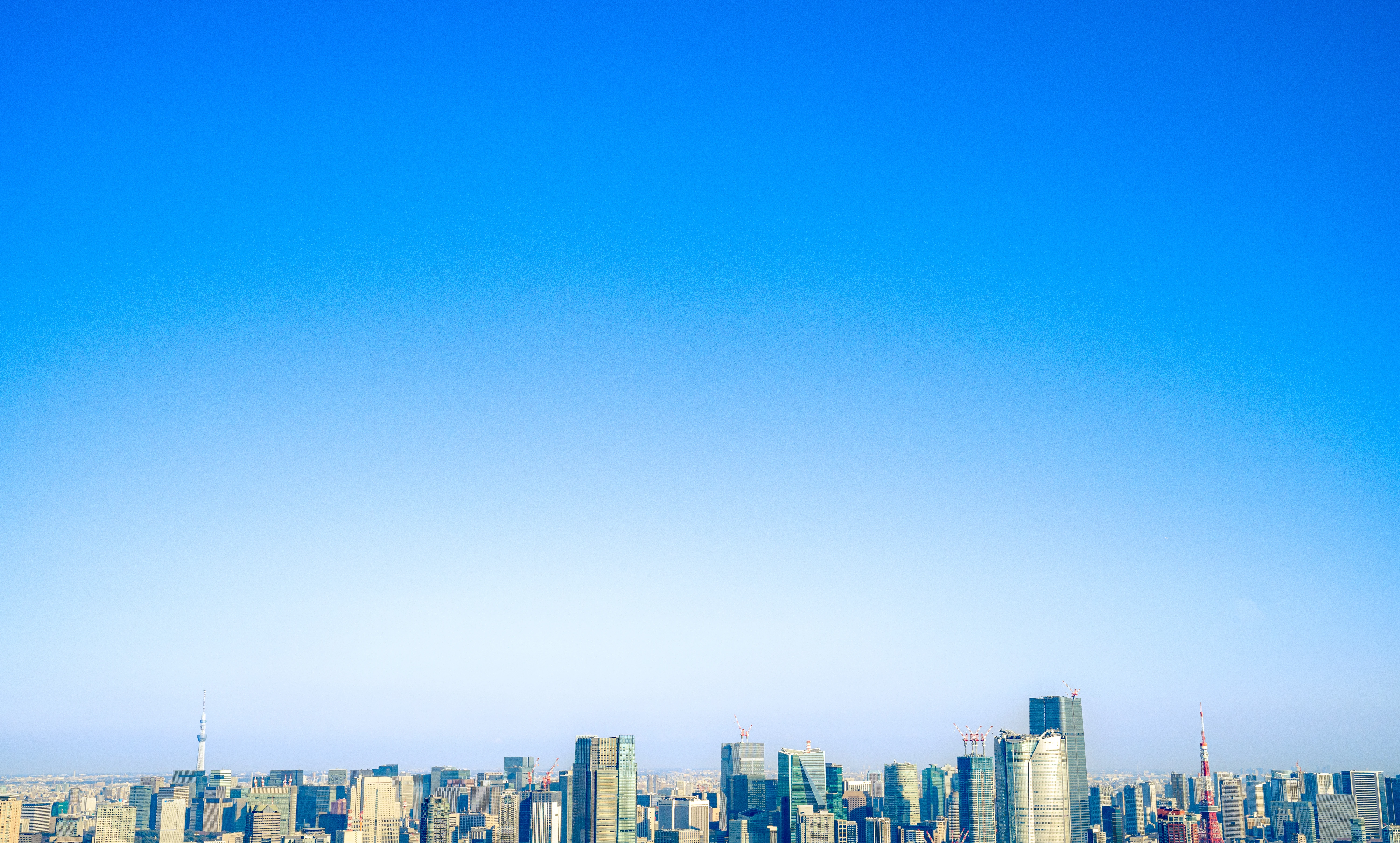 Clear Blue Sky Over Tokyo Skyline